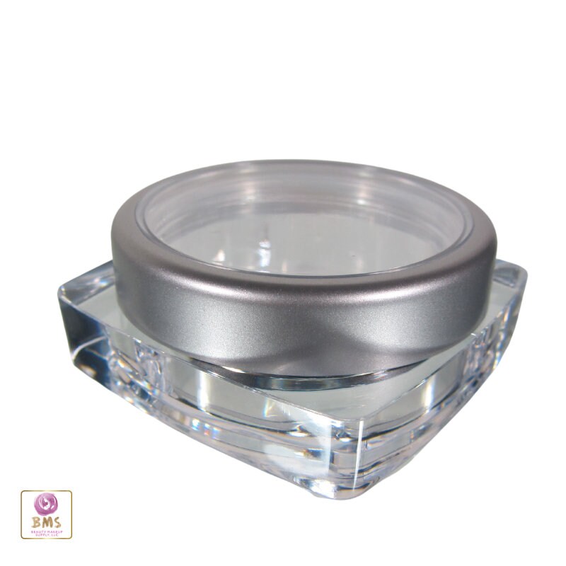 50 Cosmetic Jars Square Plastic Thick Wall Empty Makeup Containers Pot Silver Trim Window Cap 15 Gram 15 Ml (3083-50) Discount Cosmetic Jars