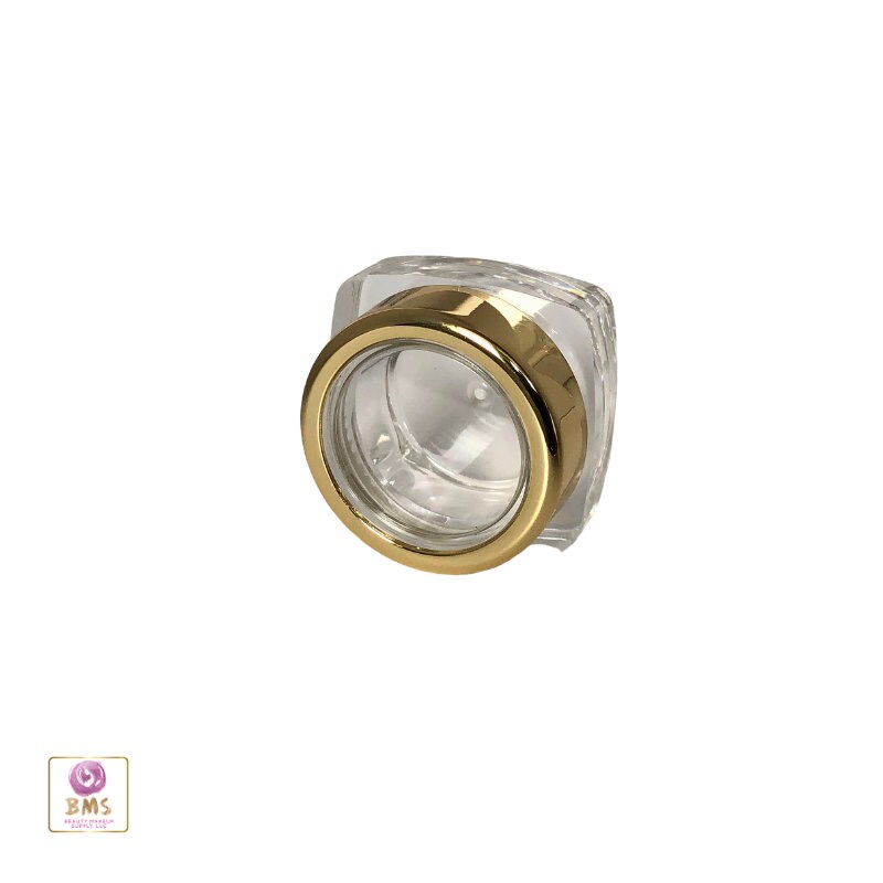50 Cosmetic Jars Thick Wall Square Beauty Lip Balm Makeup Containers Gold Trim Acrylic Lid 5 Gram 5 Ml (3052-50) Discount Cosmetic Jars
