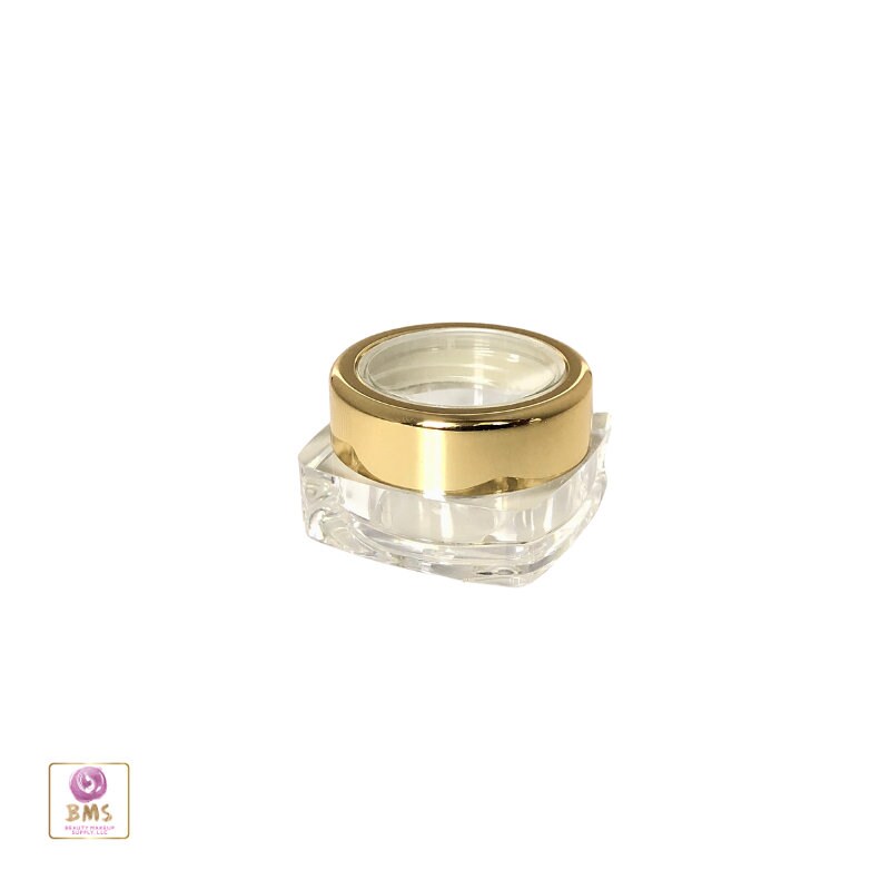 50 Cosmetic Jars Thick Wall Square Beauty Lip Balm Makeup Containers Gold Trim Acrylic Lid 5 Gram 5 Ml (3052-50) Discount Cosmetic Jars