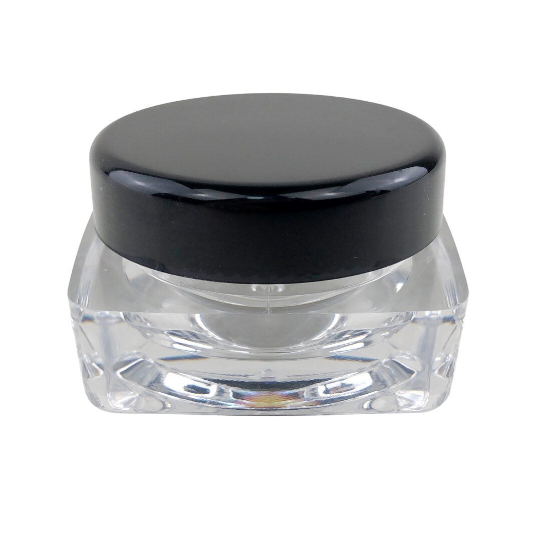 50 Cosmetic Jars Thick Wall Square Plastic Lip Balm Container  Beauty Makeup Packaging 10 Gram 10 Ml Black Lid (3188-50) Discount Cosmetic Jars