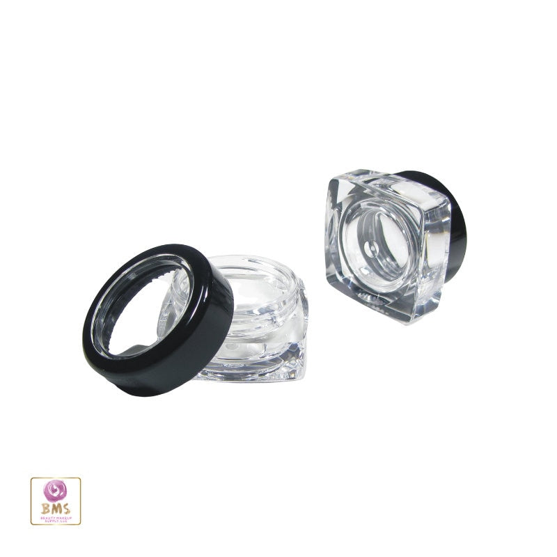 50 Cosmetic Sample Jars Thick Wall Square Lip Balm Makeup Containers Black Trim Acrylic Lid 5 Gram 5 Ml (3039-50) Discount Cosmetic Jars