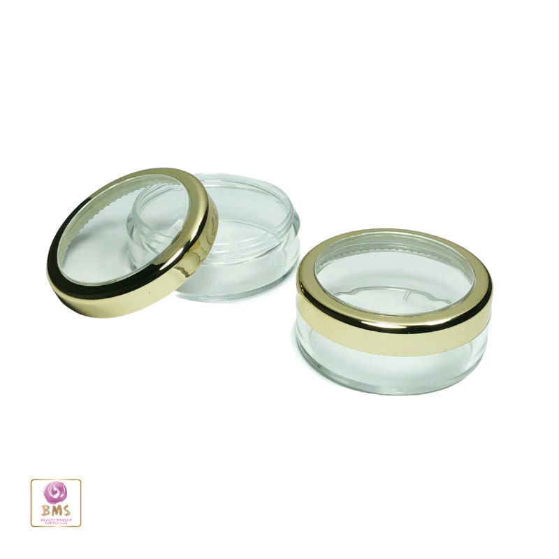 Cosmetic Jars Empty Plastic Beauty Makeup Container Packaging 20 Gram 20 Ml Gold Trim Acrylic Window Lid (20 Jars) 3022-20 Discount Cosmetic Jars