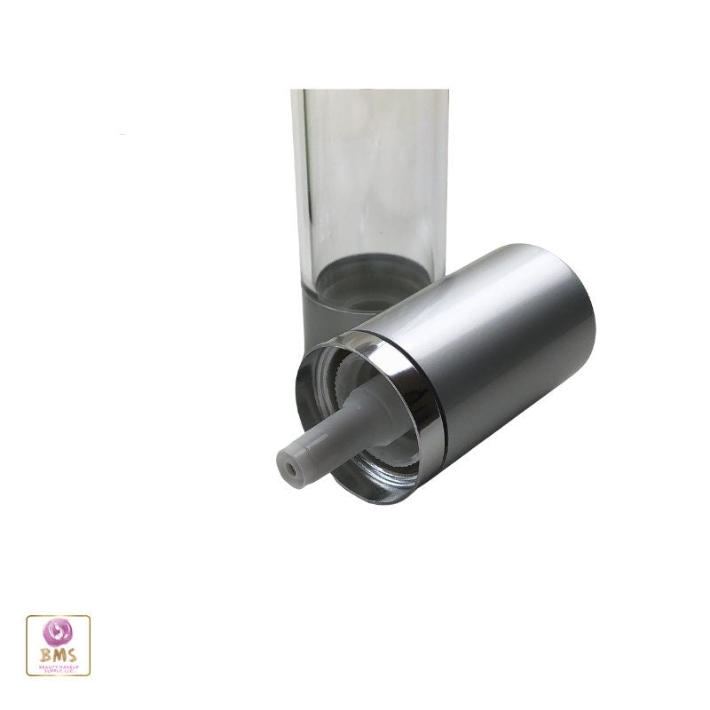 Airless Pump Bottles Silver Cap 15 ml / 0.5 oz. Clear (25 Bottles) 3415-25 Discount Cosmetic Jars