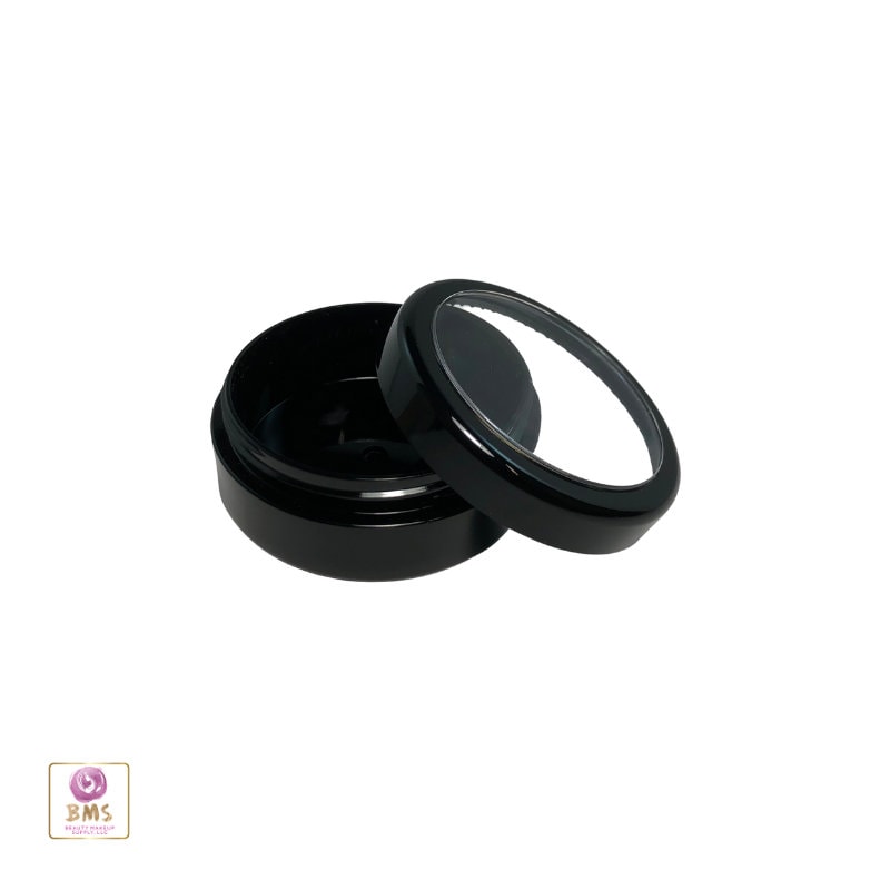 Black Cosmetic Jars Beauty Containers Beads & Pills Storage Pot 20 Gram 20 Ml Black Trim Acrylic Window Lid (100 Jars) | 3820-100 Discount Cosmetic Jars