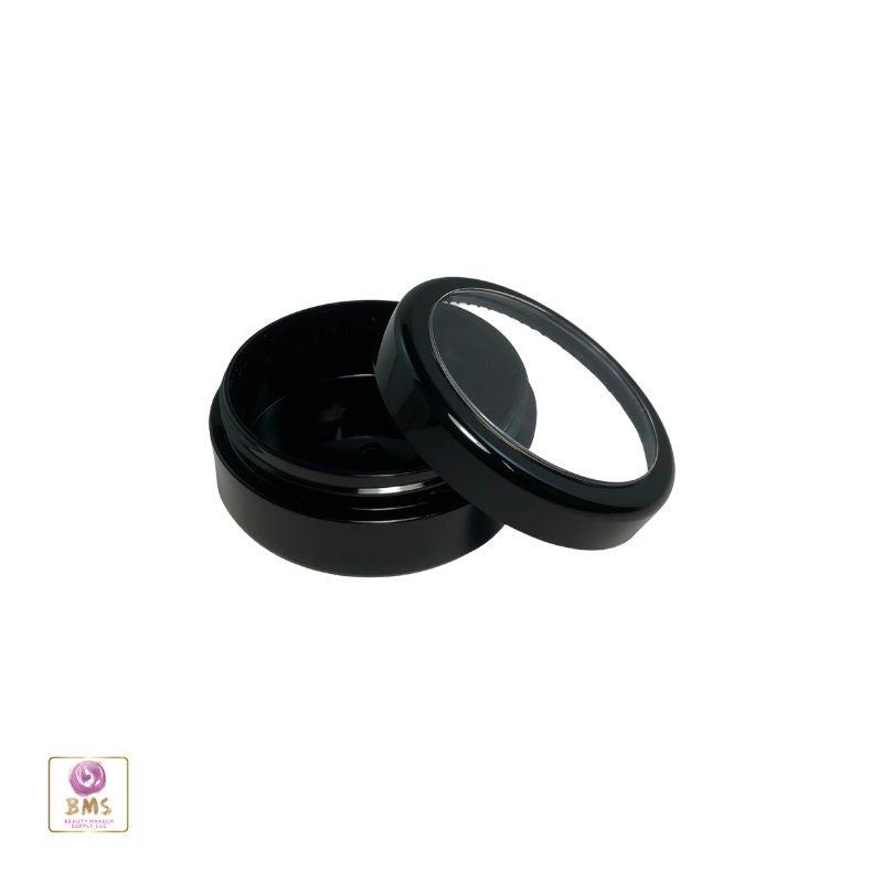 Black Cosmetic Storage Jars Beauty Containers Face Powder Pot 20 Gram 20 Ml Black Trim Acrylic Window Lid (50 Jars) 3820-50 Discount Cosmetic Jars