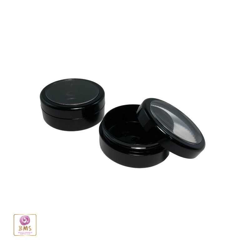 Black Cosmetic Storage Jars Beauty Containers Face Powder Pot 20 Gram 20 Ml Black Trim Acrylic Window Lid (50 Jars) 3820-50 Discount Cosmetic Jars