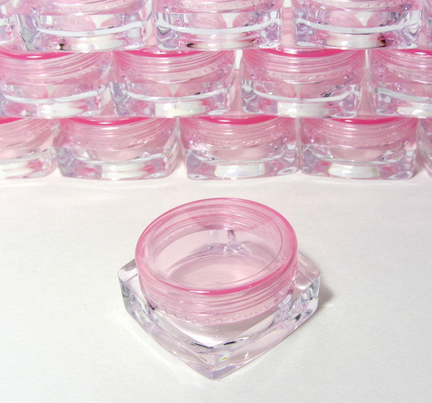 Mini Cosmetic Jars Square Beauty Lip Balm Eyeshadow Glitter Container 3 Ml Sampple Jar (50 Jars) Purple Pink Red Blue White Clear Black Lid Discount Cosmetic Jars