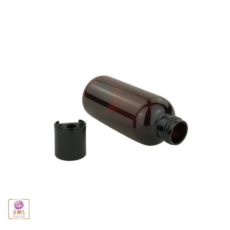 Small Mini Plastic PET Squeeze Bottles Black Disc Top 4 oz. Amber (25 Bottles) 9724DB-25 Discount Cosmetic Jars
